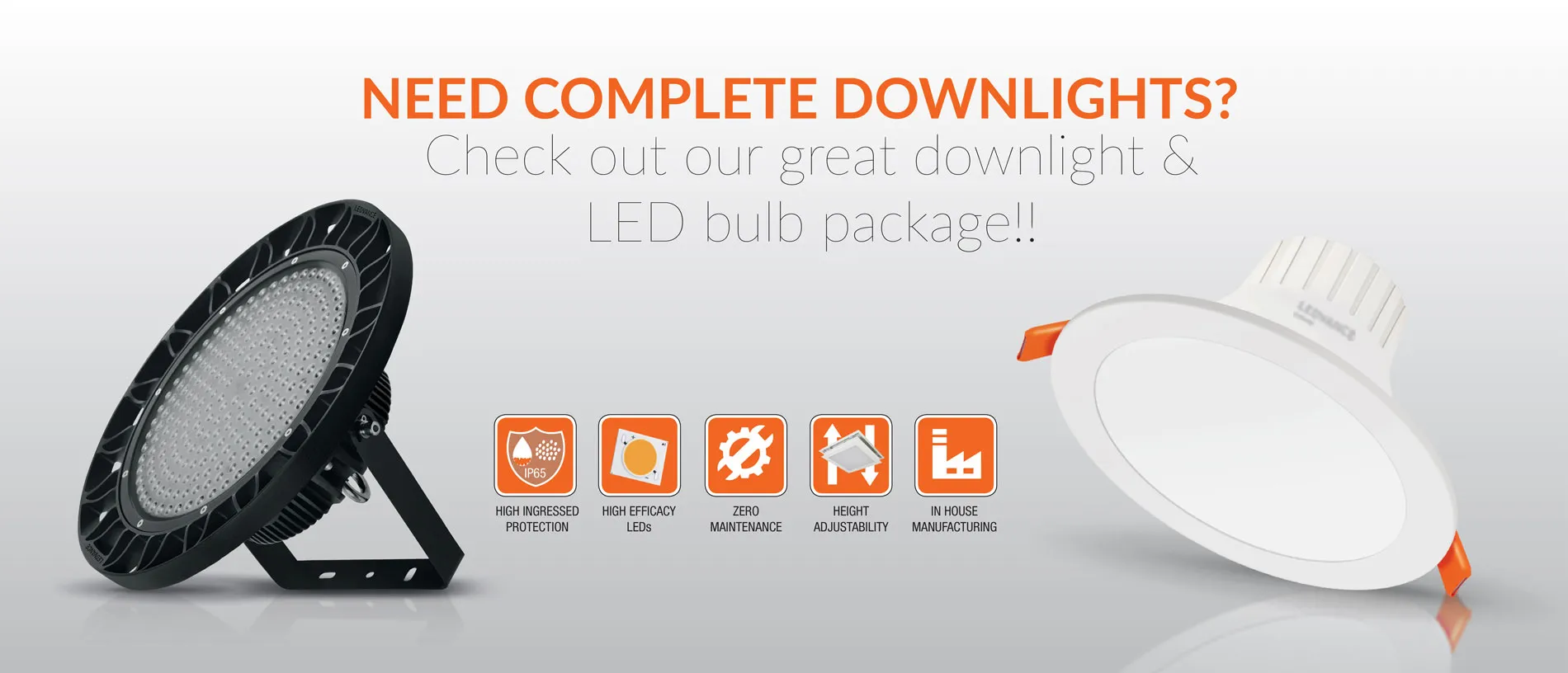 Need complete downlights? Our downlight and LED bulb package
