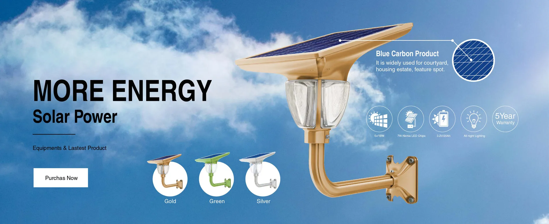More energy: solar-powered wall lights in gold, green and silver, with 5-year warranty